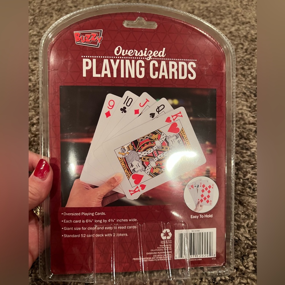 Oversized Buzzy Playing Cards, 4-3/4” x 6-3/4”, new in sealed package